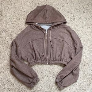 ROMWE Cropped Brown Zip-Up Sweater
